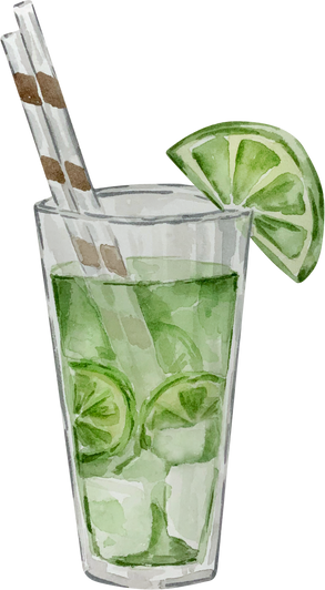 Watercolor glass with green lemonade with lime