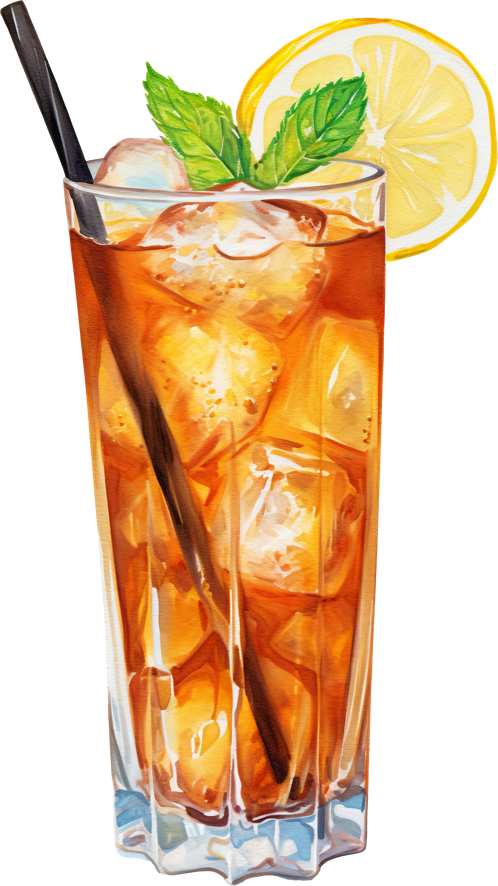 Watercolor of lemon iced tea isolated.